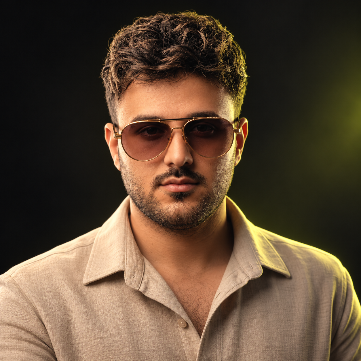 تصویرسازی آقای دیهیمی با عینک آفتابی و پیراهن روشن